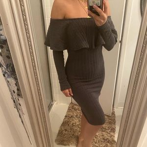 Off the Shoulder Army green Midi Sweater Dress